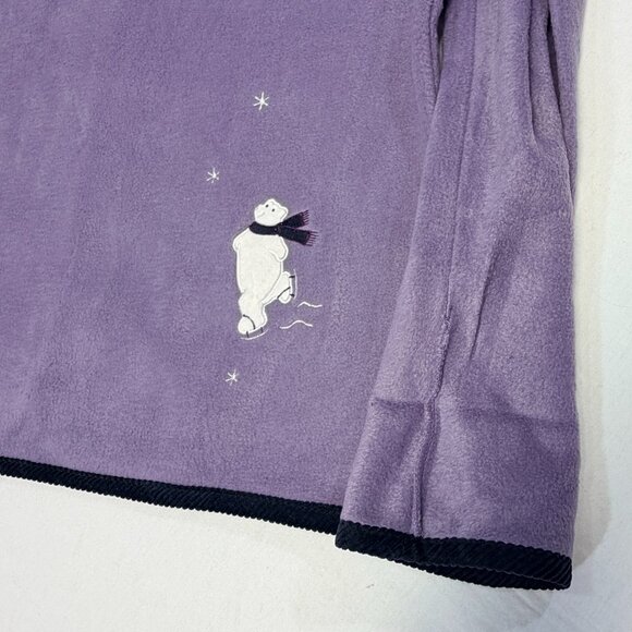 Christopher & Banks Purple Polar Bear Embroidered Button Up L Fleece Jacket NWT - Picture 9 of 11